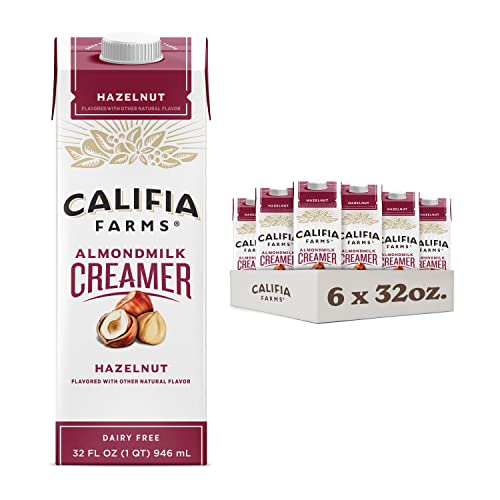 Califia Farms - Hazelnut Almond Milk Coffee Creamer, 32 Oz (Pack of 6), Shelf Stable, Dairy Free, Plant Based, Vegan, Gluten Free, Non GMO, Almond Creamer