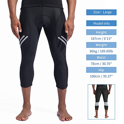 WOSAWE Calça de ciclismo masculina respirável 3D acolchoada com gel de compressão capri, Calça 3/4,