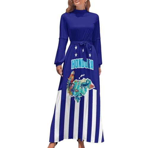Honduras Flag Parrot Maxi Dresses for Women Long Sleeve Dress Casual Loose Party Dress