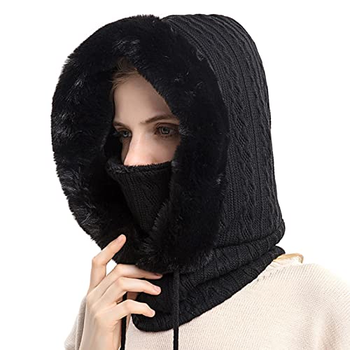 Ensemble d'écharpe bonnet tricoté d'hiver 3 en 1, bonnet de ski résistant au froid, chaleur complète du cou du visage, ensemble de cache-cou pour le visage extensible pour femmes filles ski en plein a Cover