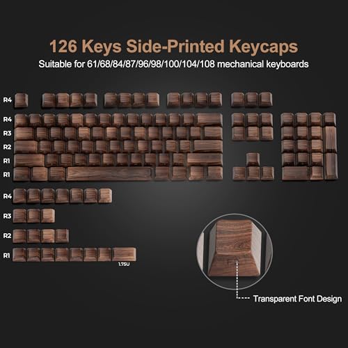 Image of XVX PBT Keycaps - Side Print Shine Through Custom Keycaps 60 65 75 100 Percent, Retro Dye Sub & Double Shot Key caps Set 126 Keys, Cherry Profile for Mechanical Keyboard, Walnut Textures