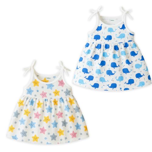 Image of Kidbea Organic Cotton Baby Girl Dresses | Muslin Frock for Girls | Soft Breathable Cute Printed Summer Wear Clothes with Tie-Up Shoulders