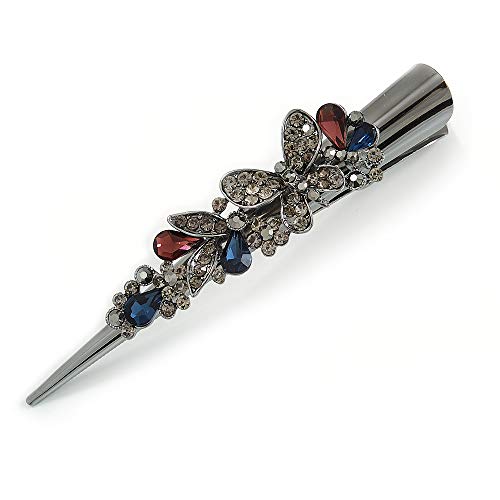 Preisvergleich Produktbild Unbekannt Avalaya Haarklammer mit Schmetterlingsmotiv, 13 cm, Dunkelgrau / Mitternachtsblau / Pflaume