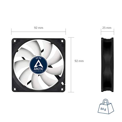 Arctic F9 Tc - 92 Mm Case Fan With Temperature Control, Very Quiet Motor, Computer, Fan Speed: 400-1800 Rpm - Black/White #TOP7