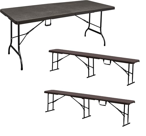 IZTOSS Table Pliante Exterieur et Bancs Pliable avec Poignées latérales,Facile à Transporter (Noir-Table+Bancs)