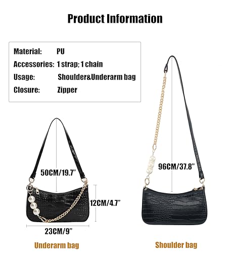 Crocodile Pattern Purses for Women with Pearl Chain Strap Shoulder Bags for Women4