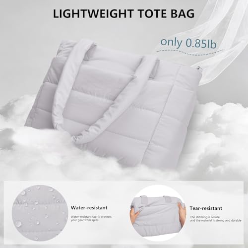 Image of Puffer Tote Bag for Women Quilted Nurse Bag Lightweight Work Bag for Teacher Travel Handbag with Multiple Pockets