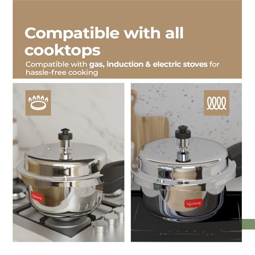 Lifelong Stainless Steel Pressure Cooker 2Liters | Induction & Gas Stove Compatible with Outer Lid, ISI Certified & Lock System |Safe & Durable... - Image 4
