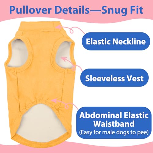 Image of Stretch Fleece Dachshund Sweater for Chilly Days, Yellow, L | Warm Sleeveless Dachshund Clothes, Lightweight Breathable Pullover Sweatshirts for Outdoor Movement, Wiener Dog Clothes