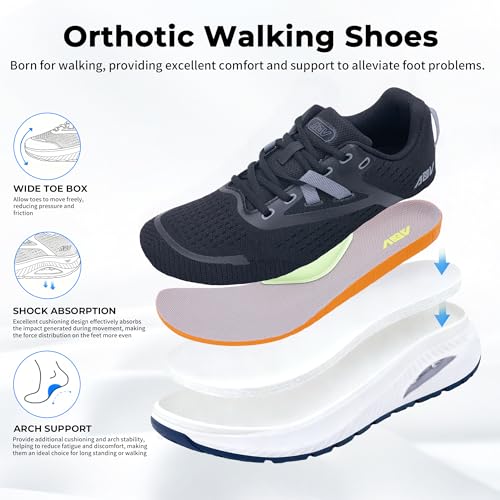 Image of PERSOUL Wide Toe Box Walking Shoes Women Arch Support Tennis Orthotic Sneakers for Plantar Fasciitis Flat Feet Pain Relief US Size 6-11