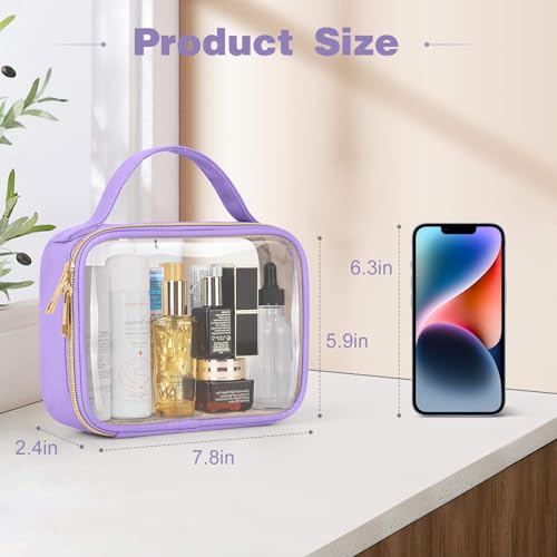Image of Wedama TSA Approved Toiletry Bag, 2 Pack Clear Makeup Bags with Handles, Quart Size PVC Clear Cosmetic Bags for Women and Men, Carry on Airport Airline Compliant Bag, Purple