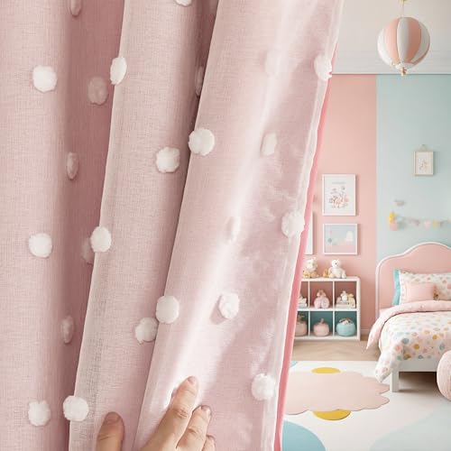 Image of PONY DANCE Pink Curtains for Living Room 96 Inches Long, 52W x 96L