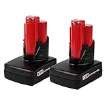 2Pack 6.0Ah M 12 Battery for Milwaukee 12V Battery XC Lithium ion 48-11-2420 48-11-2440 48-11-2402...