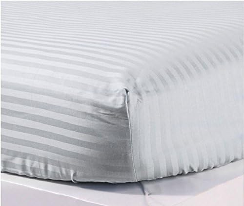 800-Thread-Count 100% Egyptian Cotton Sheets, Luxrious 4-PCs Sheet Set Stripe Pattern, Soft and Silky, Fits Mattress Upto 21-24'' Deep Pocket (Cal-King, Silver Grey)