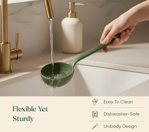 Image of Ember Cookware Silicone Ladle 30.5 cm | 230C Heat Resistant | Platinum Grade Food Safe Soup & Curry Ladle | Deep Bowl Serving Spoon for Cooking | Non Scratch Seamless Unibody Design | Green