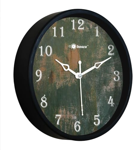 Image of Bosco Modern Non Ticking Silent, Vintage Green Distressed Face, Black Frame 20 CM Table Cum Round Wall Clock for Home, Living Room, Bed Room, Office and Kitchen- BWC-1203