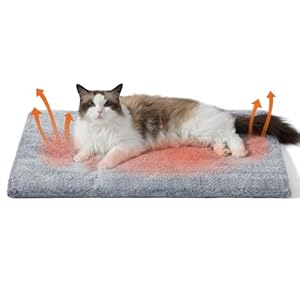 Bedsure Self Warming Cat Bed, Extra Warm Self Heating Pad for Cats & Dogs, Anti-Slip Medium Thermal Pet Mat Indoor with Removable Washable Cover, 29″ x 19″, Grey