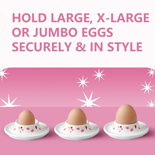 Image of Cinf Ceramic Sakura Egg Holder Set of 4 Porcelain Holder With 4Stainless Steels Egg Spoons Breakfast Boiled Cooking Easy to Clean Childhood Memories Kitchen