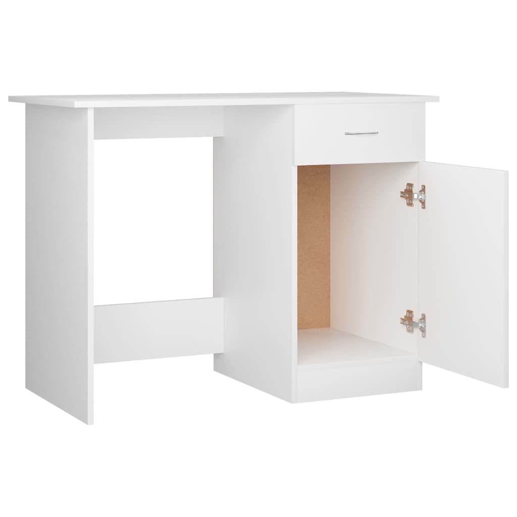 Scrivania bianca in legno, 100 x 50 x 76 cm, con cassetto e porta, salvaspazio, per casa, ufficio, gaming e studio, ergonomica, per bambini e ragazzi