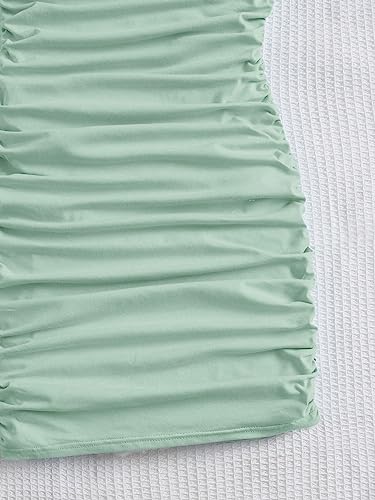 SOLY HUX Girl's Summer Spaghetti Strap Ruched Sleeveless Short Bodycon Dress with Hair Scrunchies4