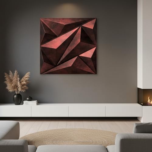 Image of Kayra Decor 3D PVC Wall Panels - Diamond Design, Red Coper Rust Color 19.7 inch x 19.7 inch (Pack of 6) - Covers 16.17 Sq. Ft.