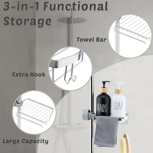 YoHyien Duschablage für Duschstange Edelstahl Rostfrei 22–32 mm, Seifenhalter Dusche Stange ohne Bohren, Aufbewahrungsregal für Badezimmer, Schwammhalter Wasserhahn, Spülbecken Organizer (Silber)