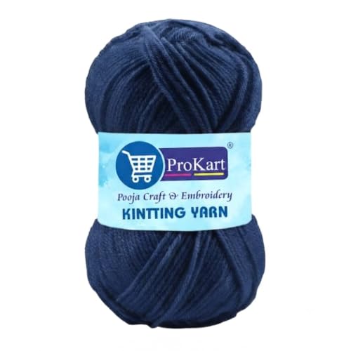 Image of ProKart - Premium 4-Ply Woolen Knitting Yarn | 100g Navy Blue Hand Crochet Soft Wool for Sweaters, Scarves, Hats, Baby Clothes & DIY Craft Accessories (1 Ball x 100g) - PRO32