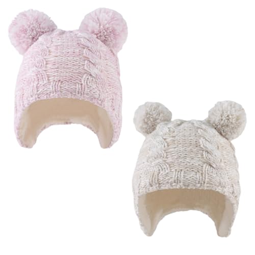 Zsedrut Baby Girls Winter Beanie Fleece Lined Pompom Hat Toddler Earflap Warm Hats