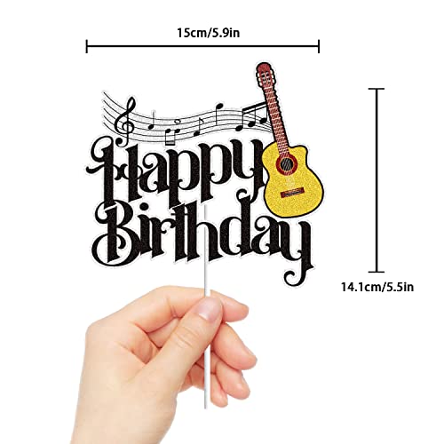 Lingboom C-GUITAR-BLACK Happy Birthday Cake Topper Black Glitter Musical Music Notes Cake Decoration Band Music Lover Theme Birthday Party Supplies thumb #1