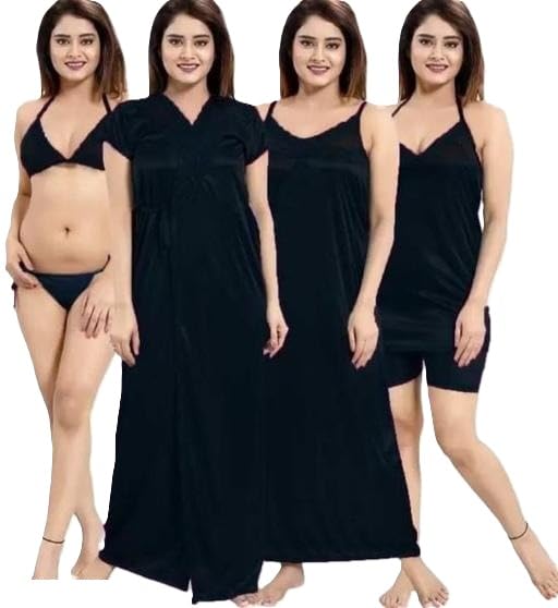 Women Satin Nighty Set Stylish Sexy Nightdress Sleep Set Comfortable Night Gown-picture-41