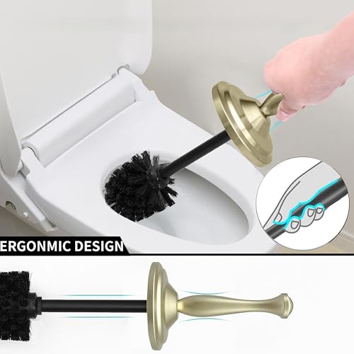 Image of Satin Matte Soft Gold Toilet Bowl Brush with Holder, Durable Bathroom Cleaning Tool, Modern Design for Easy Toilet Maintenance, Bathroom Cleaner Brush for Efficient Cleaning and Hygiene