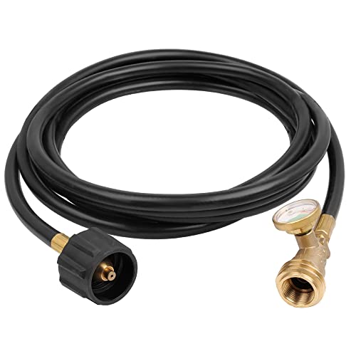 Empava Propane Extension Hose with Gauge Leak Detector Replacement - Acme to Male QCC Fittings, 15 FT CSA Certified