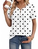 Zeagoo Womens Plus Size Short Sleeve Tops for Women V Neck T Shirts Polka Dot Shirts Loose Fit Summer Tunic Tops 2XL White Dots