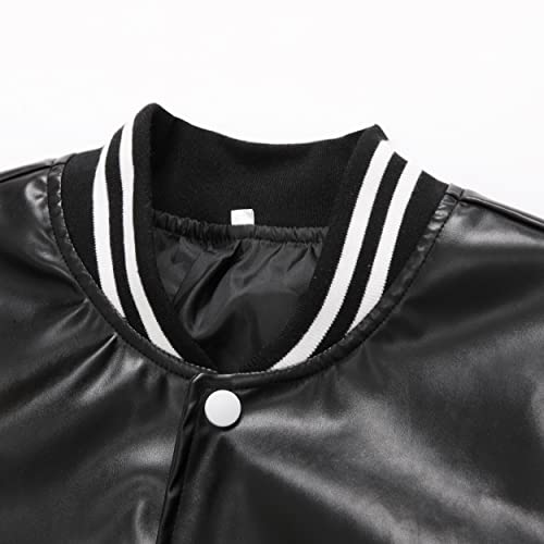 BAICAIYU Kids Baseball Leather Jackets Boys and Girls Varsity PU Letterman Coat Button Cardigan Bomber Lightweight Jacket3