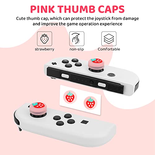 FANPL Carrying Case for Nintendo Switch and Switch OLED Accessories, Pink Strawberry Travel Case Bundle with Adjustable Shoulder Strap, Thumb Grips, Hard Switch Protective Case Cover Anti-Scratch - Image 3