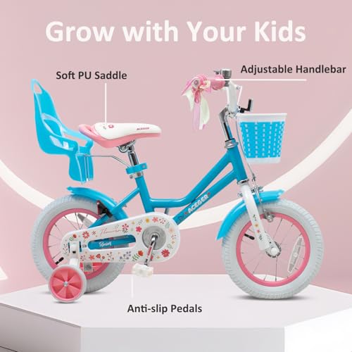 Image of ACEGER Girls Bike with Basket for Ages 2-12 Years Old Kids, 12 14 16 18 Inch with Training Wheels,Princess Style with Streamers, Handbrake & Coaster Brake,Multiple Colors.