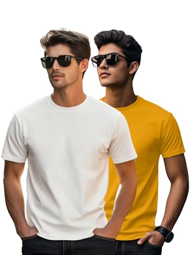 Image of Veirdo Regular Fit Half Sleeves Round Neck Solid Pure Cotton T-Shirt Combo for Men (Pack of 2, Available in S,M,L,XL & 2XL)