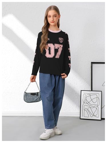 Image of SweatyRocks Girl's Bow Graphic Shirts Long Sleeve Crew Neck Tops Casual Cute Tee Tween Clothes