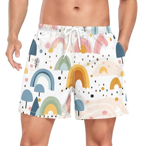 xigua Cute Cartoon Rainbows Mens Swim Trunks with Liner, 5 inch Quick Dry Mens Boardshorts for Beach