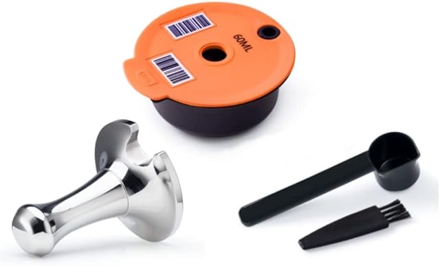 Refillable Tassimo Pods Reusable Coffee Discs for Bosch Coffee Maker, BENFUCHEN Coffee Pods for Tassimo Machines with A Stainless Steel Espresso Hand Tamper Coffee Filling Tool 51mm, Orange 60ML