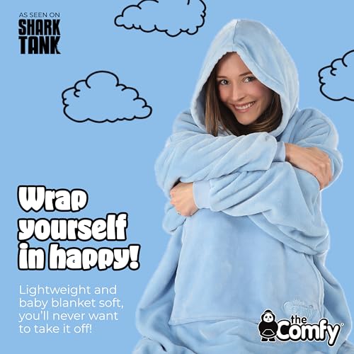 THE COMFY DREAM | Oversized Light Microfiber Wearable Blanket, One Size Fits All, Shark Tank (Blue Camo)