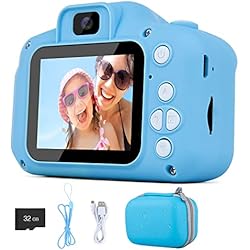 Estuche Para Camara Digital Camara Fotos Infantil, cumpleaños para niños y niñas de 3 a 12 años, cámara de Video Digital HD 1080P con Estuche (Azul)