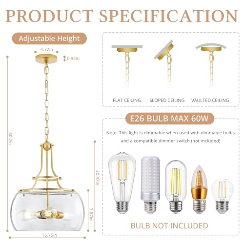 Image of KARTOOSH Gold Chandelier Kitchen Pendant Lighting Over Island