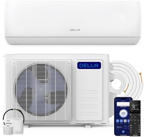 DELLA Motto Series 12000 BTU 20 SEER2 115V Mini Split AC, Cools Up to 550 Sq.Ft, Works with Alexa and Wifi, Ductless Inverter System Air Conditioner, Pre-Charged Heat Pump and 16.4ft Kits