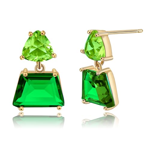 Elaximn Small Hypoallergenic Green Crystal Dangle Earrings for Women