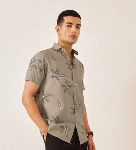 Image of Majestic Man Men's Slim Fit Pure Cotton Printed Casual Shirt - Short Sleeve | Premium Breathable Fabric | Modern Geometric Design