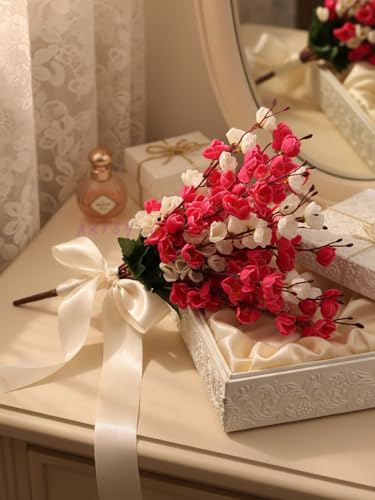 Image of ARTSY Artificial Flowers Bunch for Decoration Cherry Blossom, Ideal for vase, Home, Office Decor, Gifts, Craft, Artificial Plants for Decoration, Without vase, White Maroon, Combo, 2 Pieces