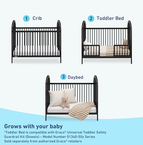 Image of Graco Olivia 3-in-1 Convertible Crib - GREENGUARD Gold Certified, 100% Solid Wood, Fits Standard Baby Crib Mattress, Converts to Toddler Bed and Daybed, 4 Adjustable Mattress Heights (Black)