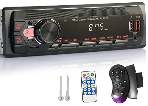 iFreGo Radio de coche Bluetooth, 1 Din Bluetooth con manos libres, reproductor USB/TF/MP3/AUX in, radio FM con mando a distancia en el volante/mando a distancia