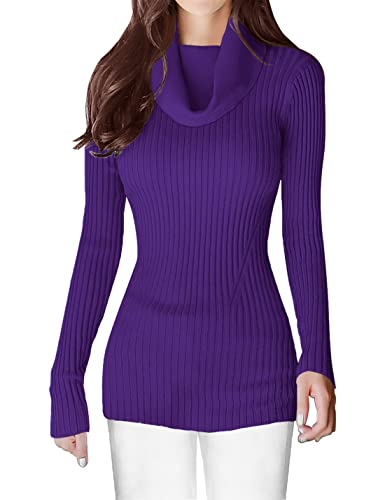 Image of v28 Women's Stretchable Cowl Neck Knit Long Sleeve Slim Fit Bodycon Sexy Sweater